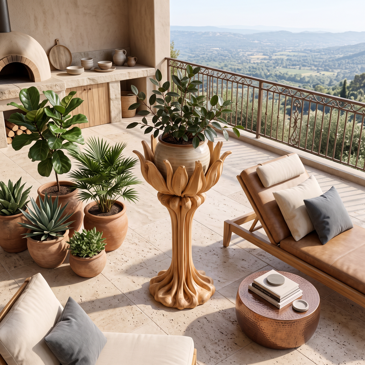 Rustic Plant Display Stand With Tree Trunk Design For Living Room And Patio