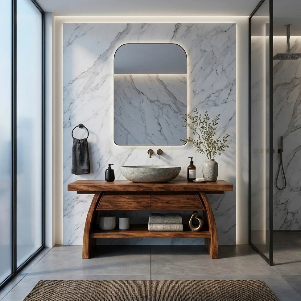Mediterranean Curved Frame Bathroom Vanity For Master Bathroom