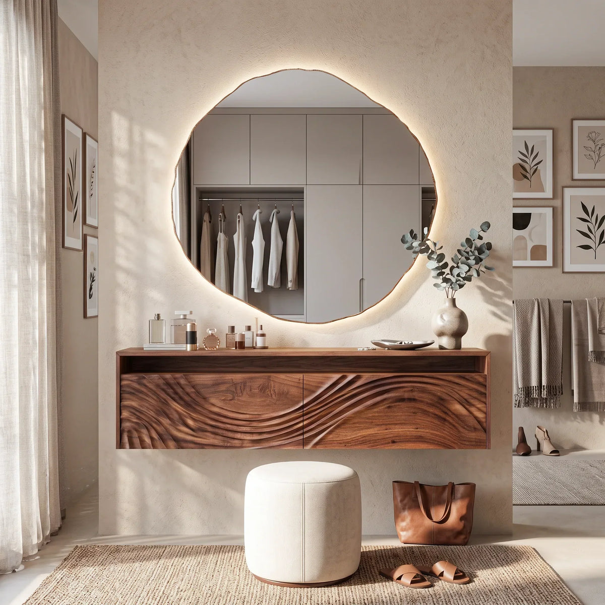 Contemporary Wall Mounted Makeup Vanity Relief Carved Drawers For Bedroom