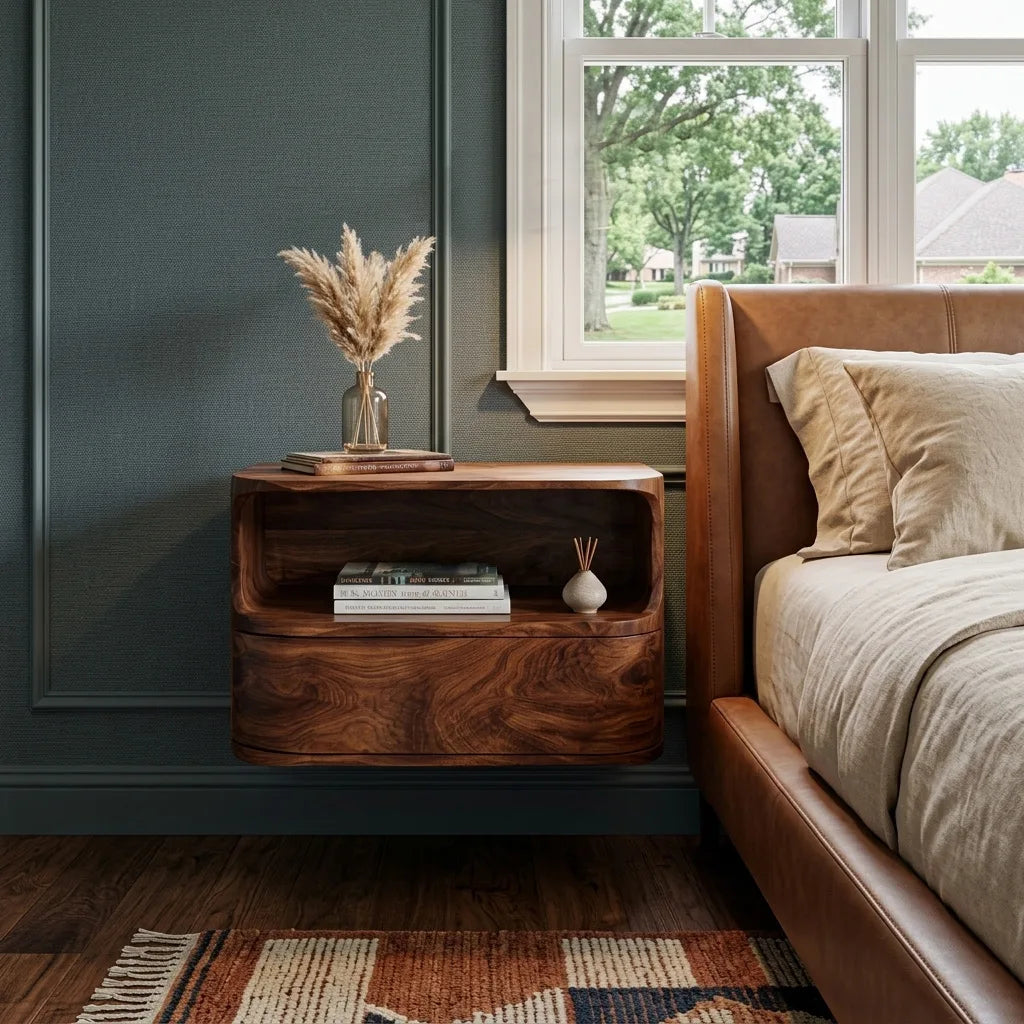 Modern Floating Open Shelf Nightstand For Bedroom