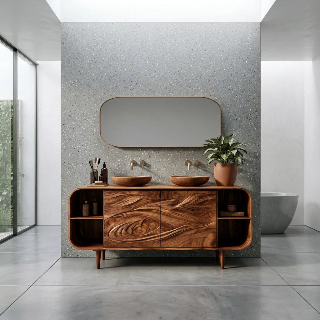 Mediterranean Sculptural Carved Bathroom Vanity For Master Bathroom