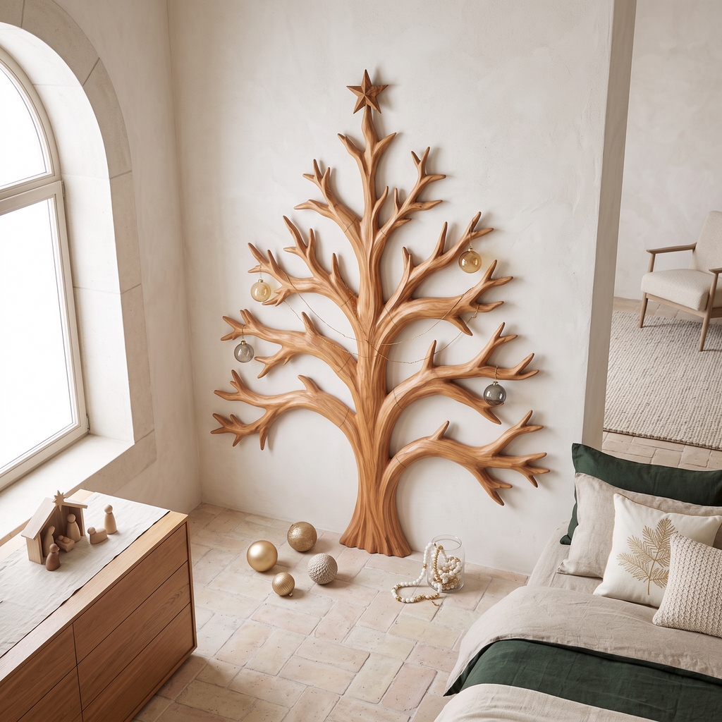 Natural Christmas Tree Wall Decor With Twisted Tree Branches For Entryway