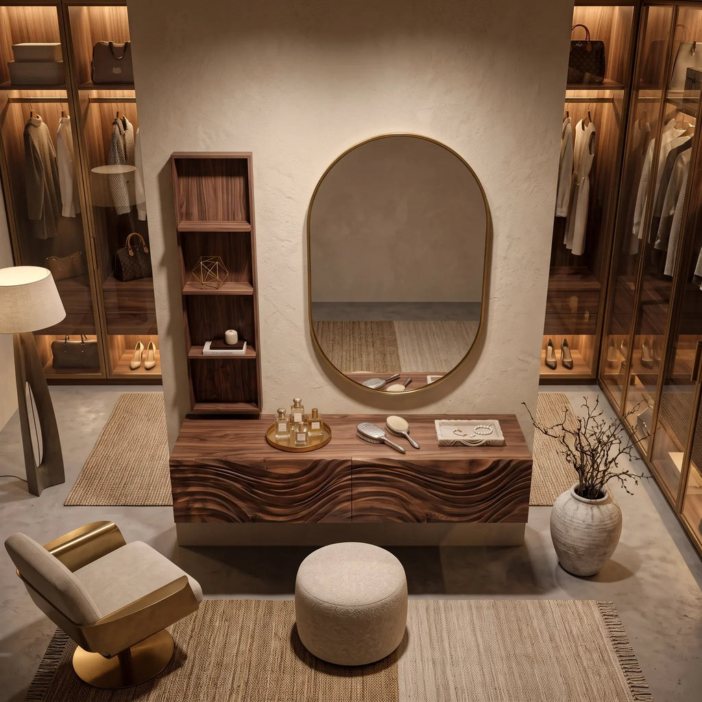 Modern Floating Makeup Vanity With Wall Mounted Storage For Luxury Bedroom