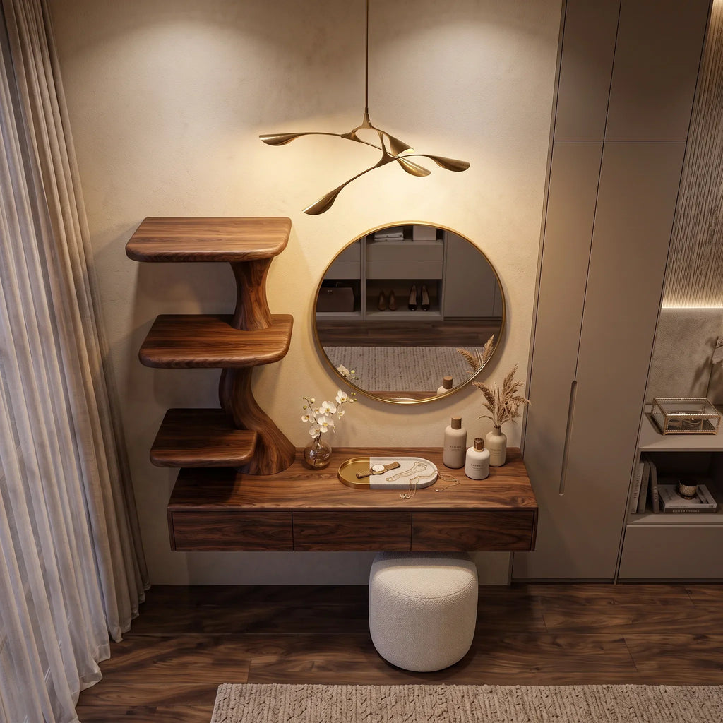 Sculptural Wall Mounted Dressing Table With Floating Drawer For Luxury Bedroom
