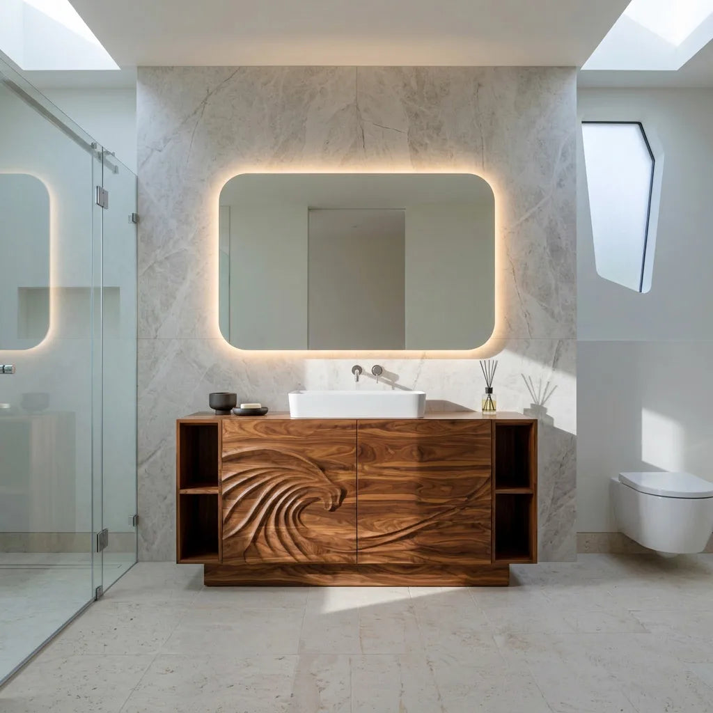 Modern Sculptural Wave Carved Bathroom Vanity For Master Bathroom