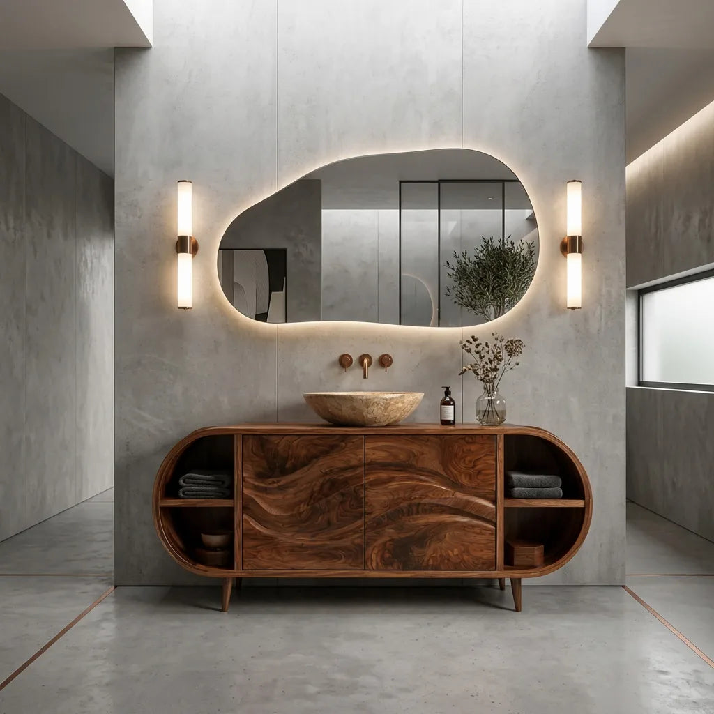 Organic Modern Rounded Edge Bathroom Vanity For Master Bathroom