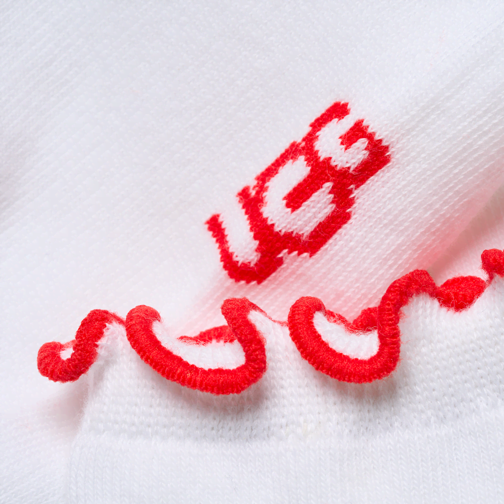 Women's Ruffled Quarter Socks - White Orange