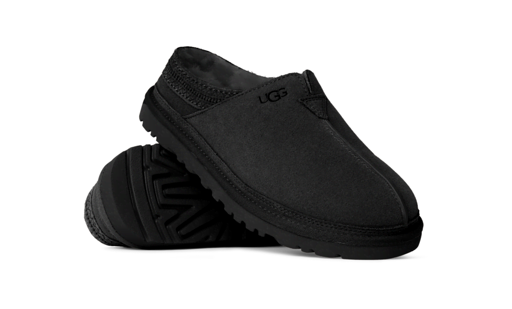 Men's Sheepskin Lined Suede Slip-On - Black