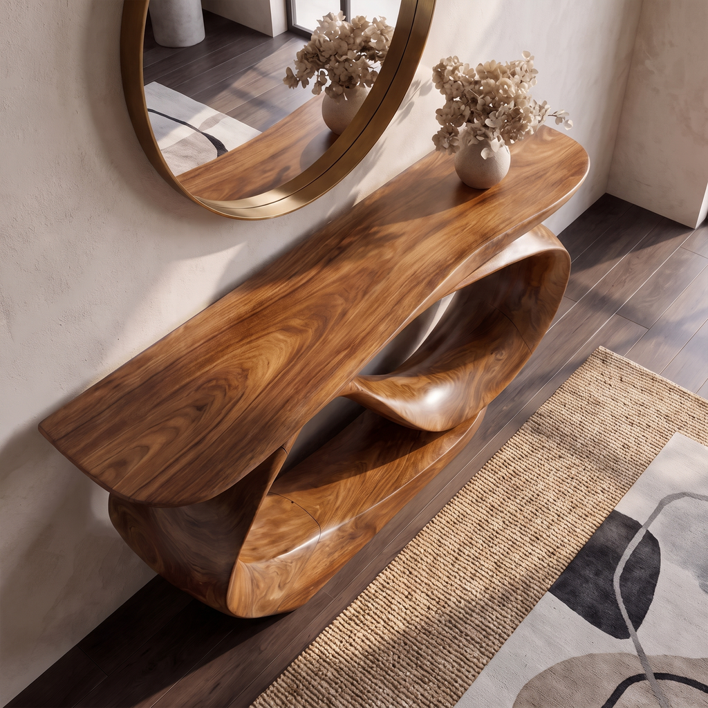 Organic Sculptural Console Table Hollow Oval Base Design For Entryway Foyer Hallway