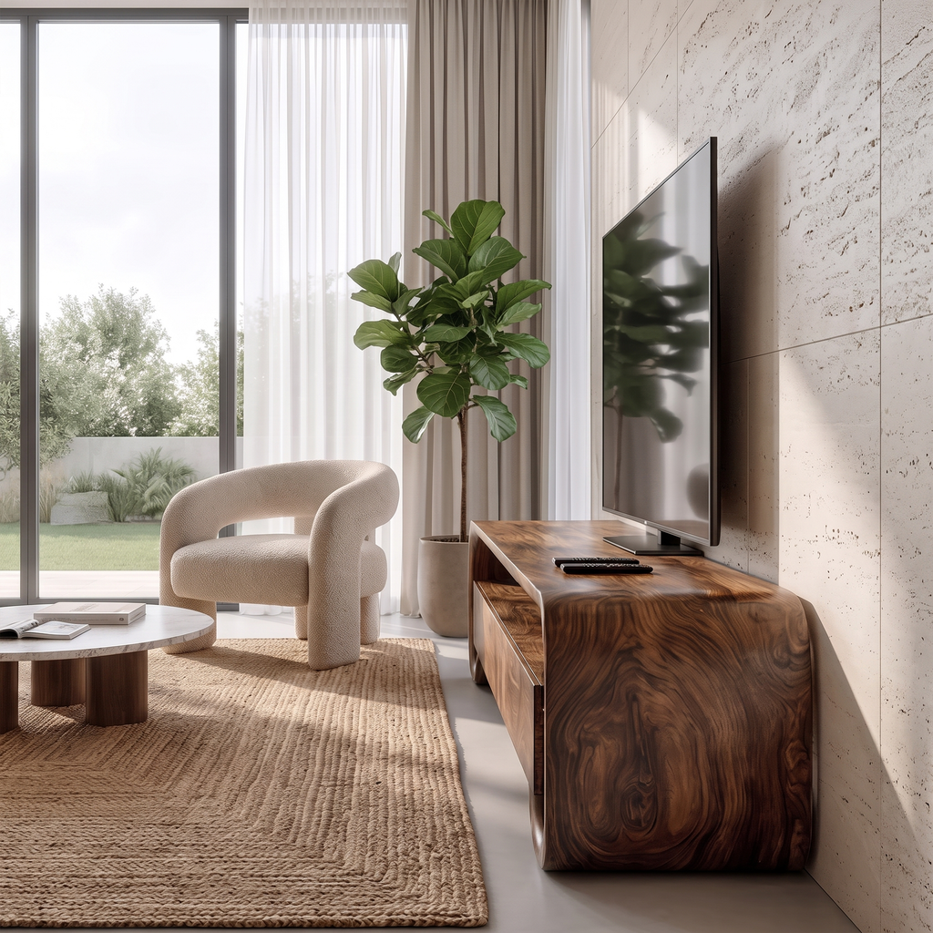 Modern TV Cabinet With Minimal Organic Design For Living Room And Lounge