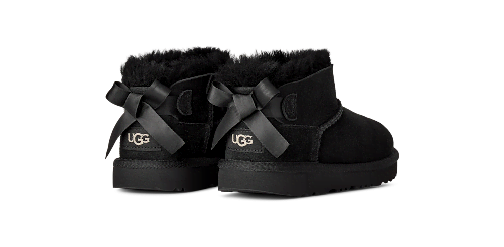 Kids' Short Sheepskin Bow Boot - Burgundy
