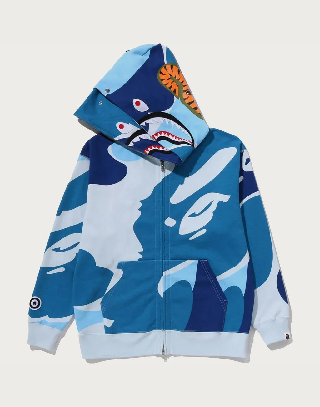 Relaxed Cotton Camo Full-Zip Hoodie - Blue