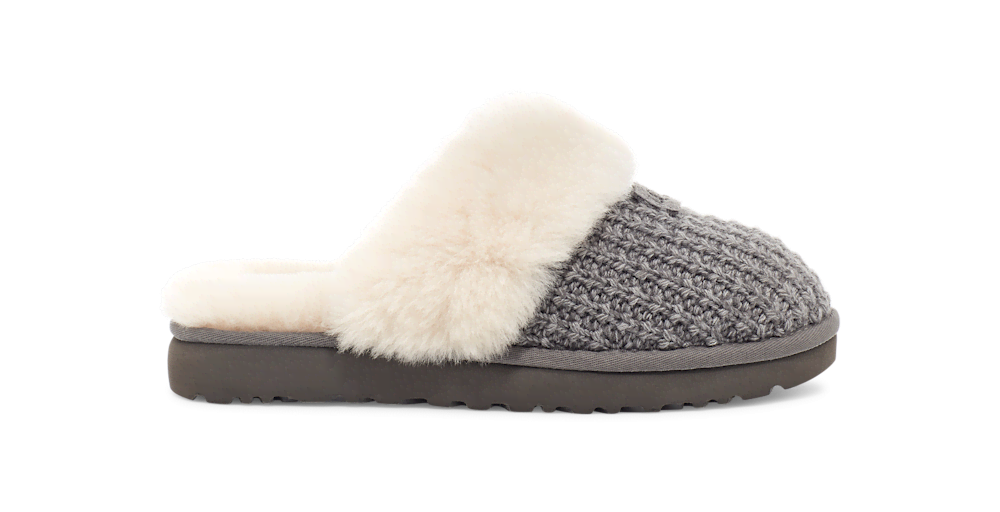 Women's Knit Sheepskin Slipper - Charcoal