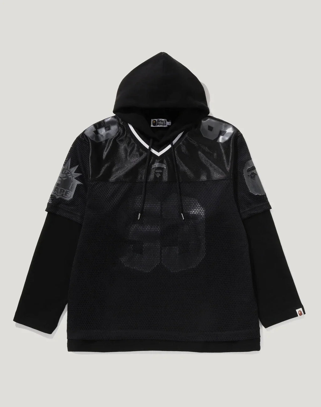 Men's Mesh-Layered Relaxed Pullover Hoodie - Black
