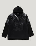 Men's Mesh-Layered Relaxed Pullover Hoodie - Black
