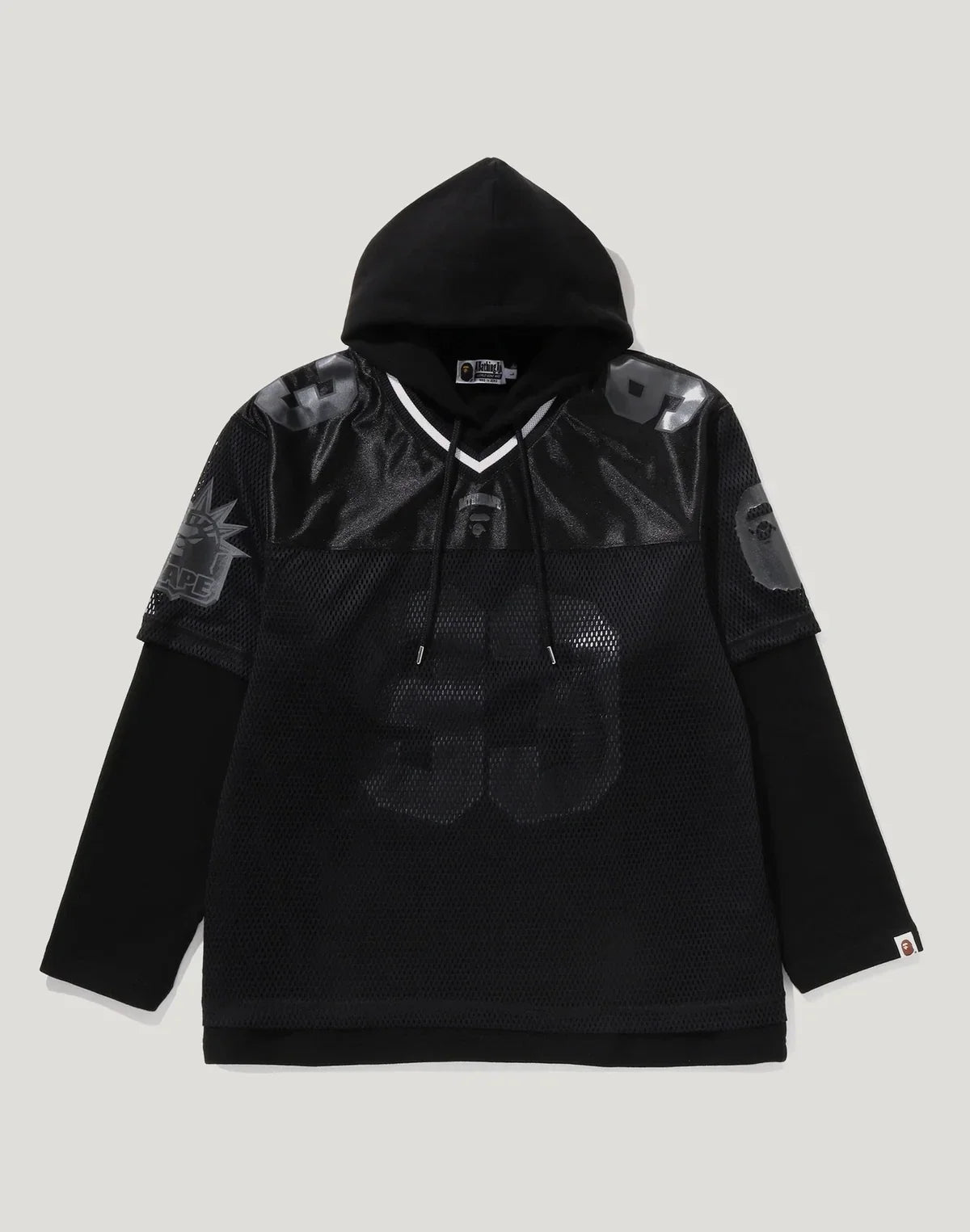 Men's Mesh-Layered Relaxed Pullover Hoodie - Black