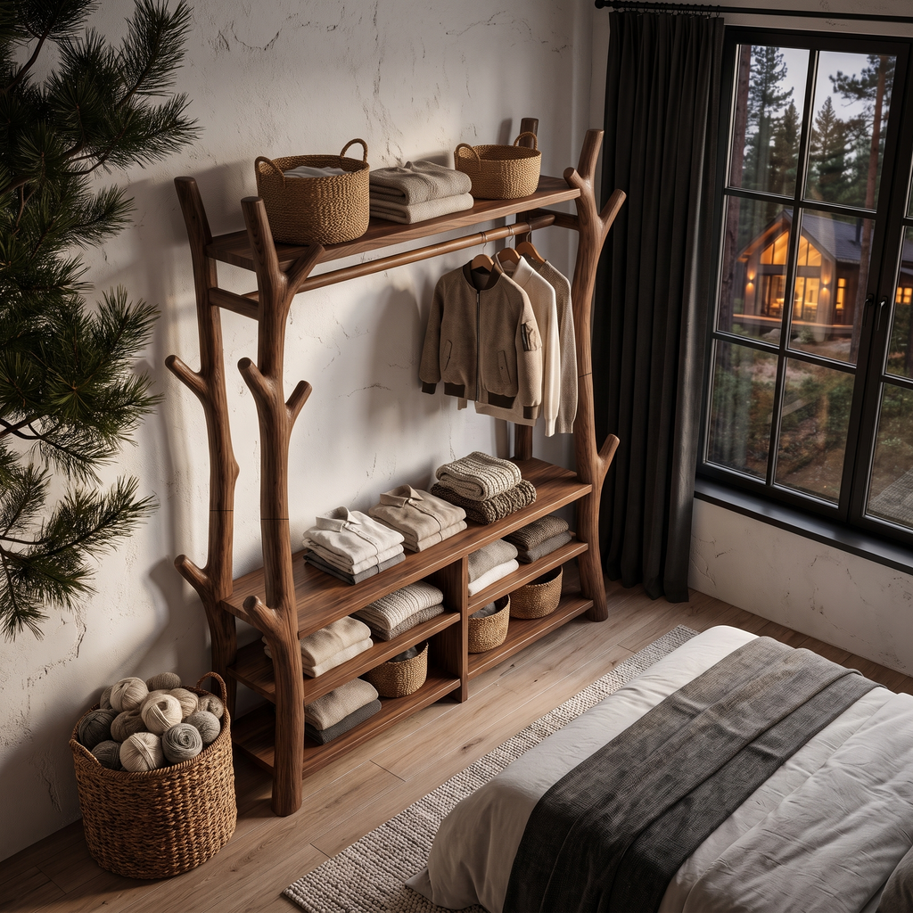 Rustic Tree Coat Rack Shoe Bench Open Storage For Entryway Hallway