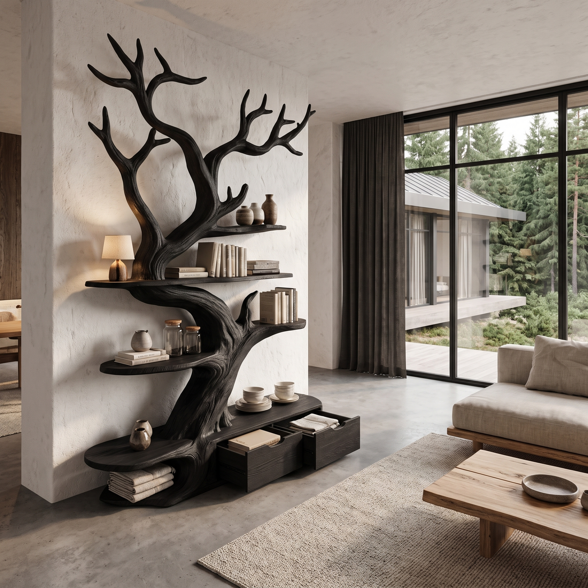 Sculptural Tree Bookshelf Handcrafted Tree Branch Design For Home Office