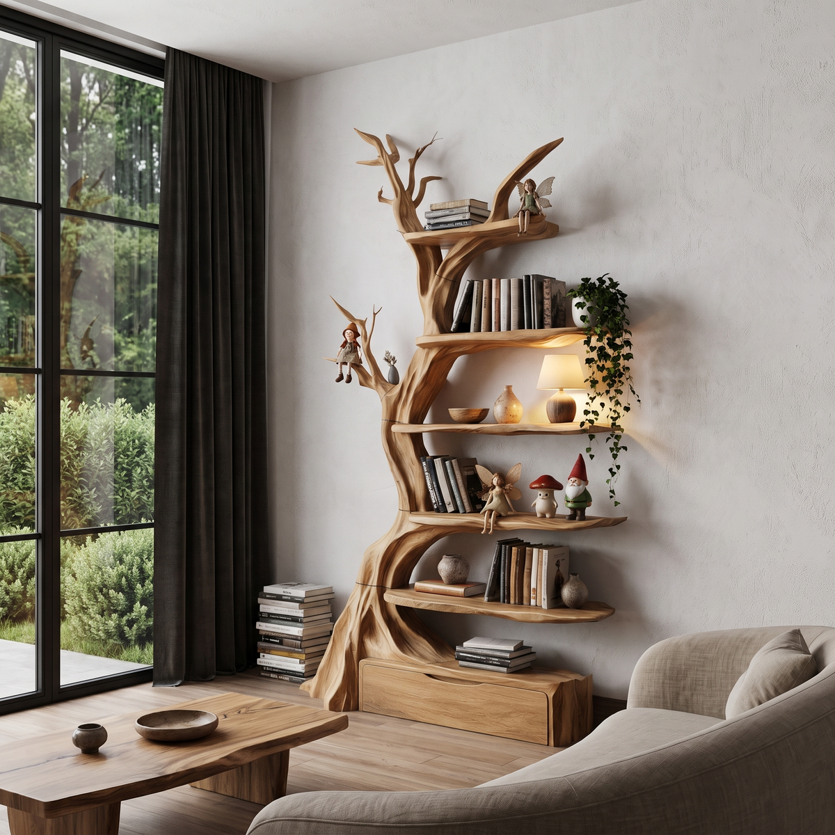 Organic Tree Bookshelf Handcrafted Sculptural Design For Living Room