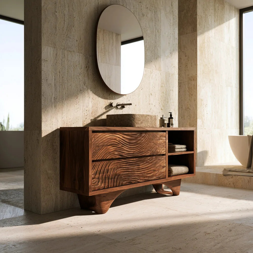 Organic Carved Bathroom Vanity For Master Bathroom