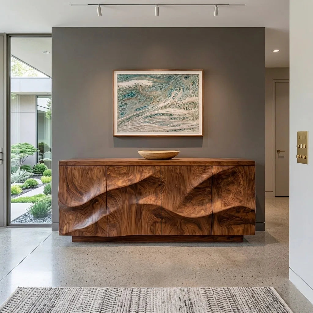 Modern Relief Carving Wood Sideboard For Entryway