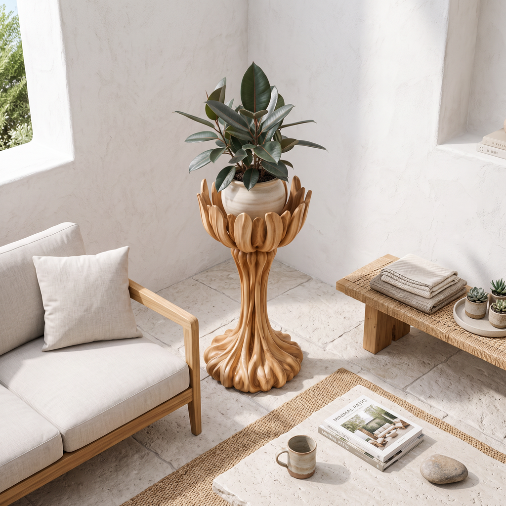 Natural Indoor Plant Stand With Artistic Tree Form For Living Room And Entryway