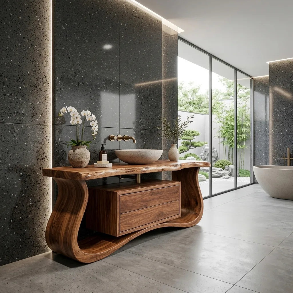 Modern Sculptural Frame Curved Bathroom Vanity For Master Bathroom
