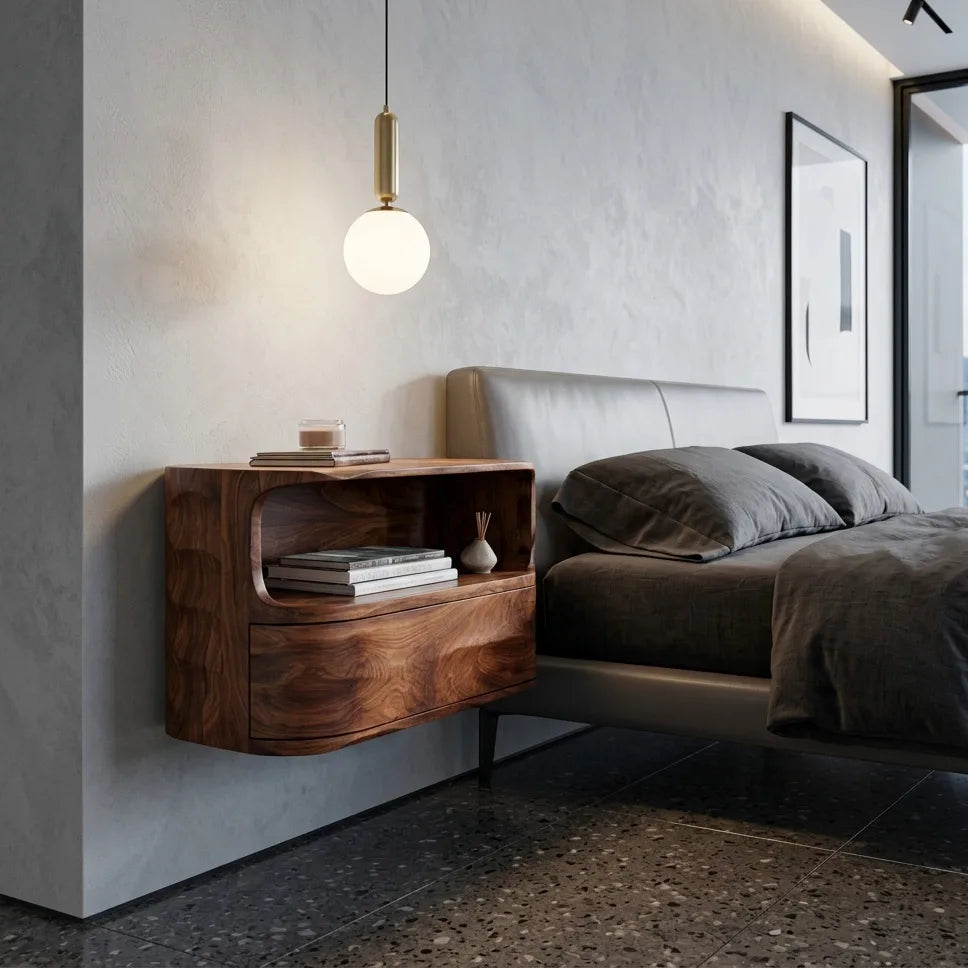 Modern Floating Open Shelf Nightstand For Bedroom