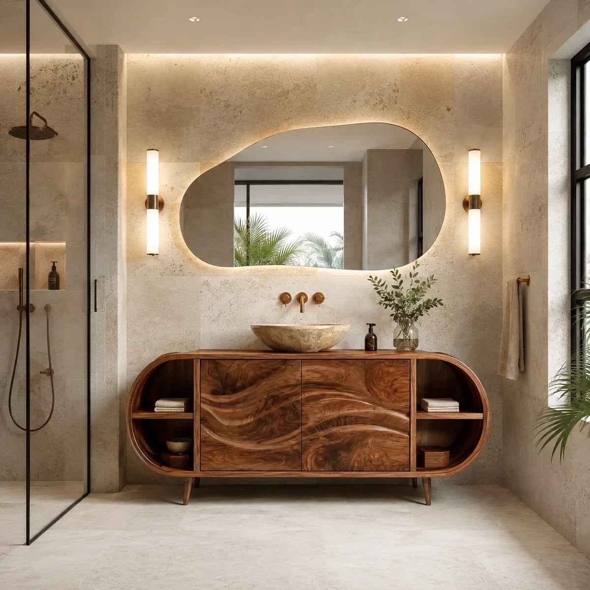 Organic Modern Rounded Edge Bathroom Vanity For Master Bathroom