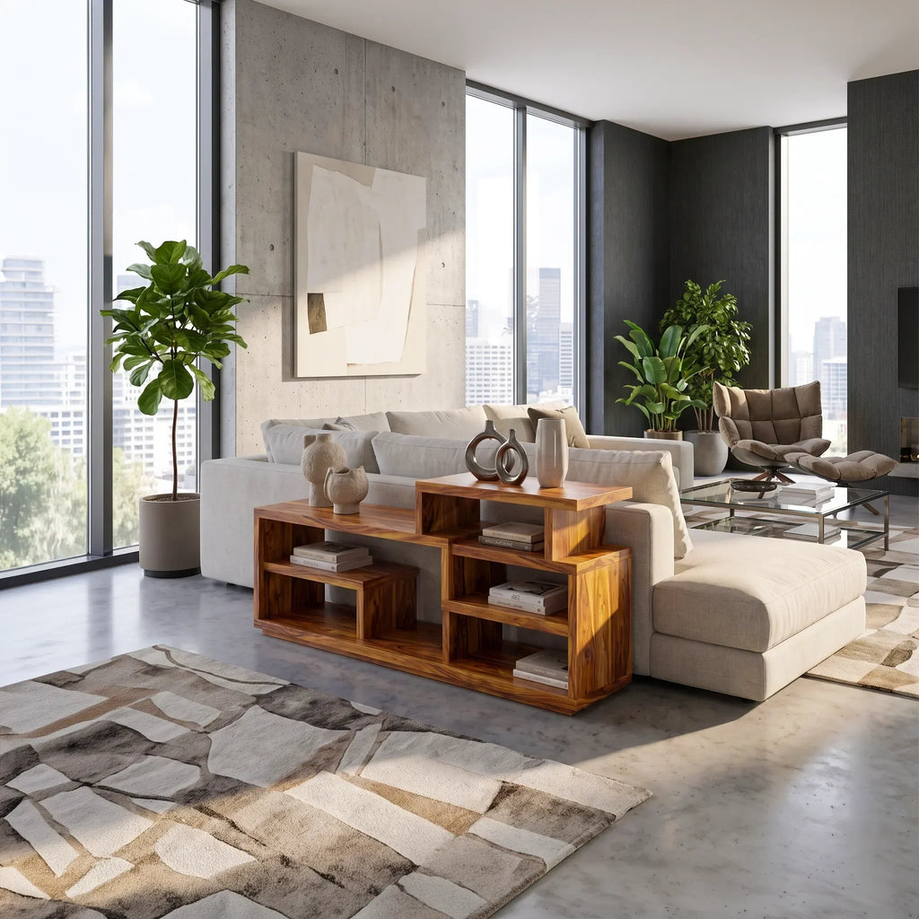 Organic Display Console With Storage For Living Room