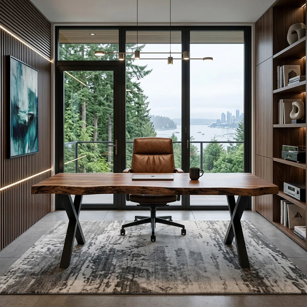 Modern Live Edge Metal Leg Desk For Home Office