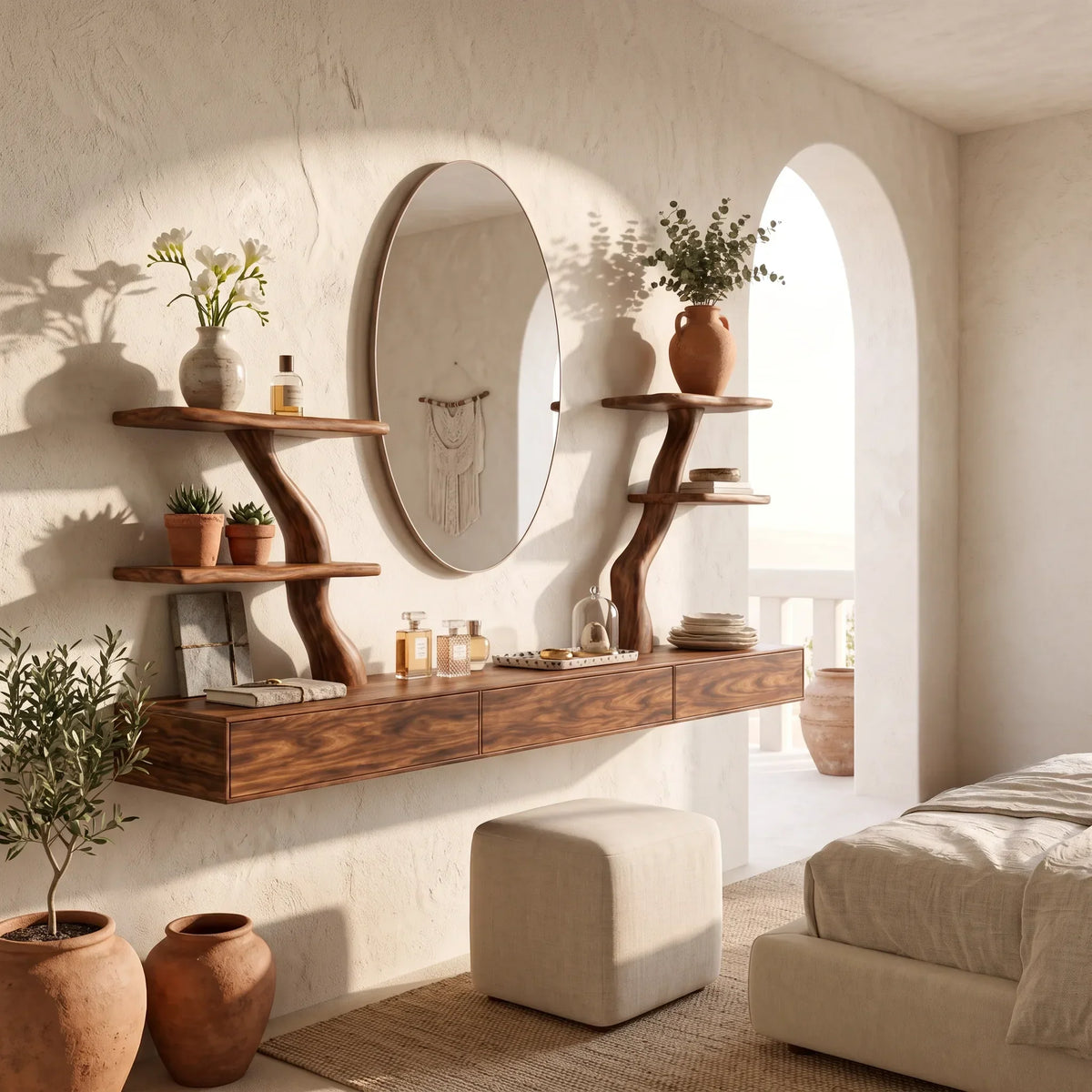 Organic Floating Makeup Vanity Sculptural Branch Shelving For Luxury Bedroom