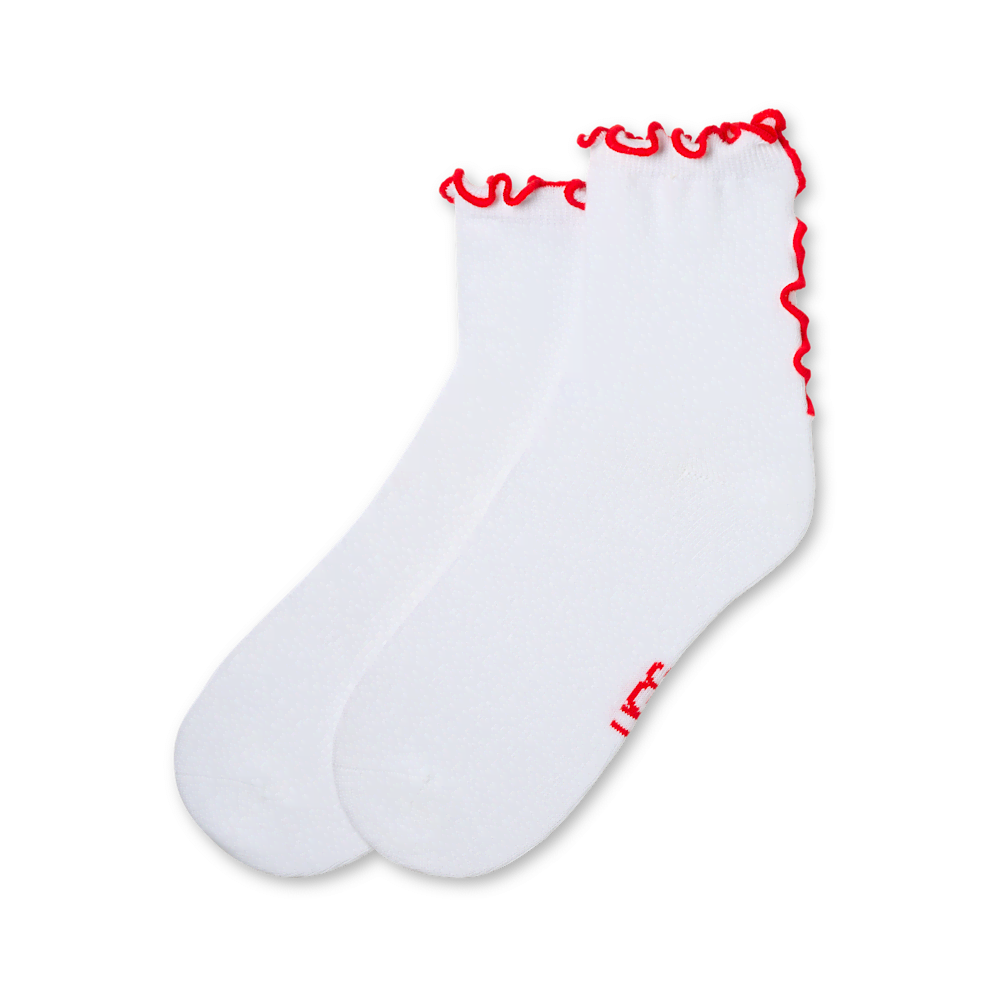 Women's Ruffled Quarter Socks - White Orange