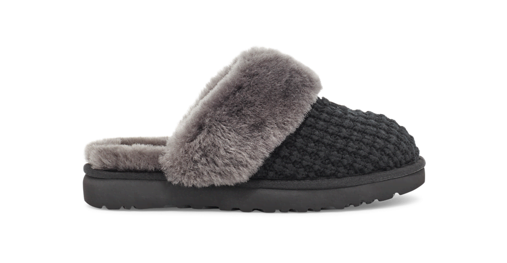 Women's Knit Sheepskin Slipper - Charcoal
