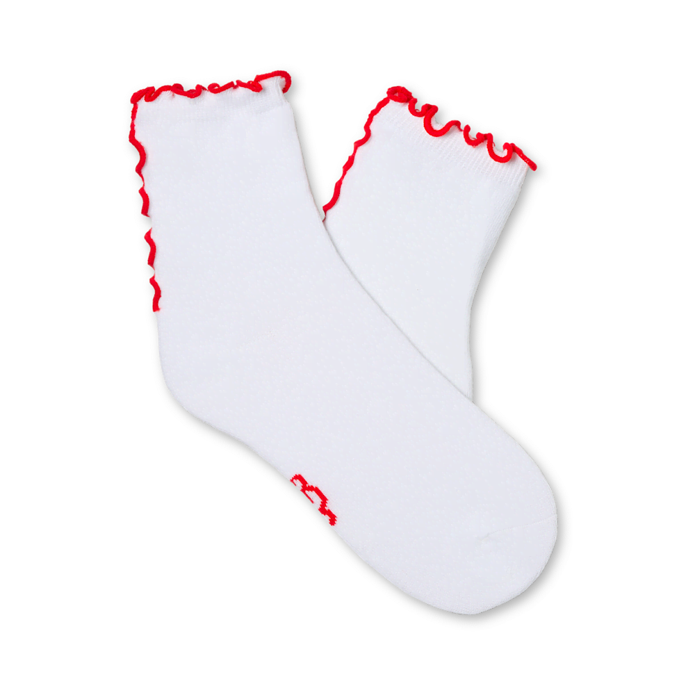 Women's Ruffled Quarter Socks - White Orange