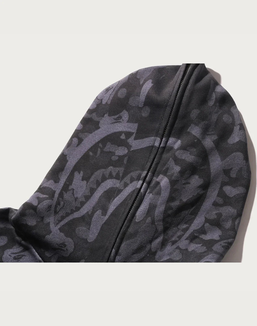 Relaxed Camo Print Full-Zip Hoodie - Black