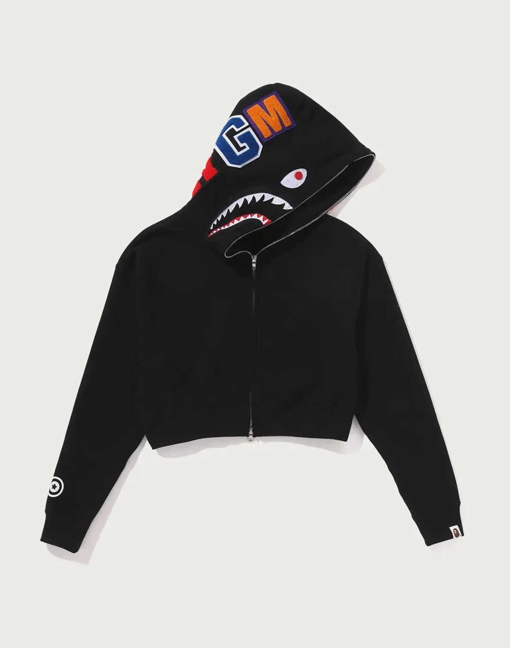 Cropped Full-Zip Graphic Hoodie - Black