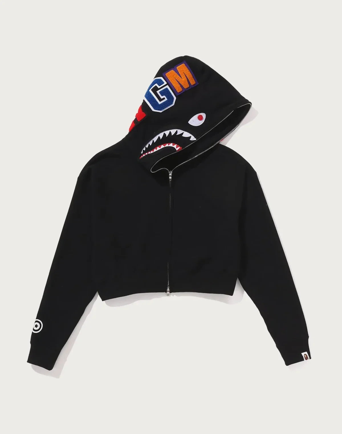 Cropped Full-Zip Graphic Hoodie - Black