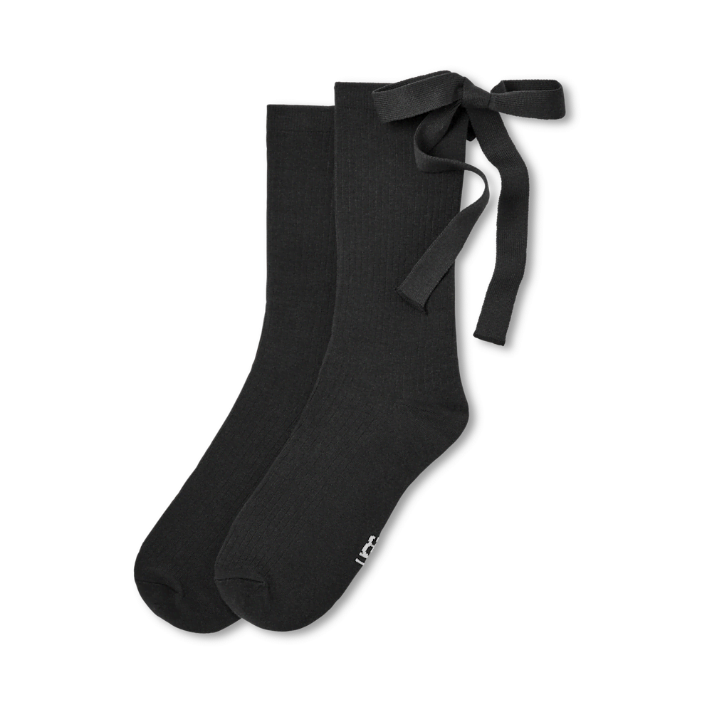 Women's Ribbed Bow Crew Socks - Black