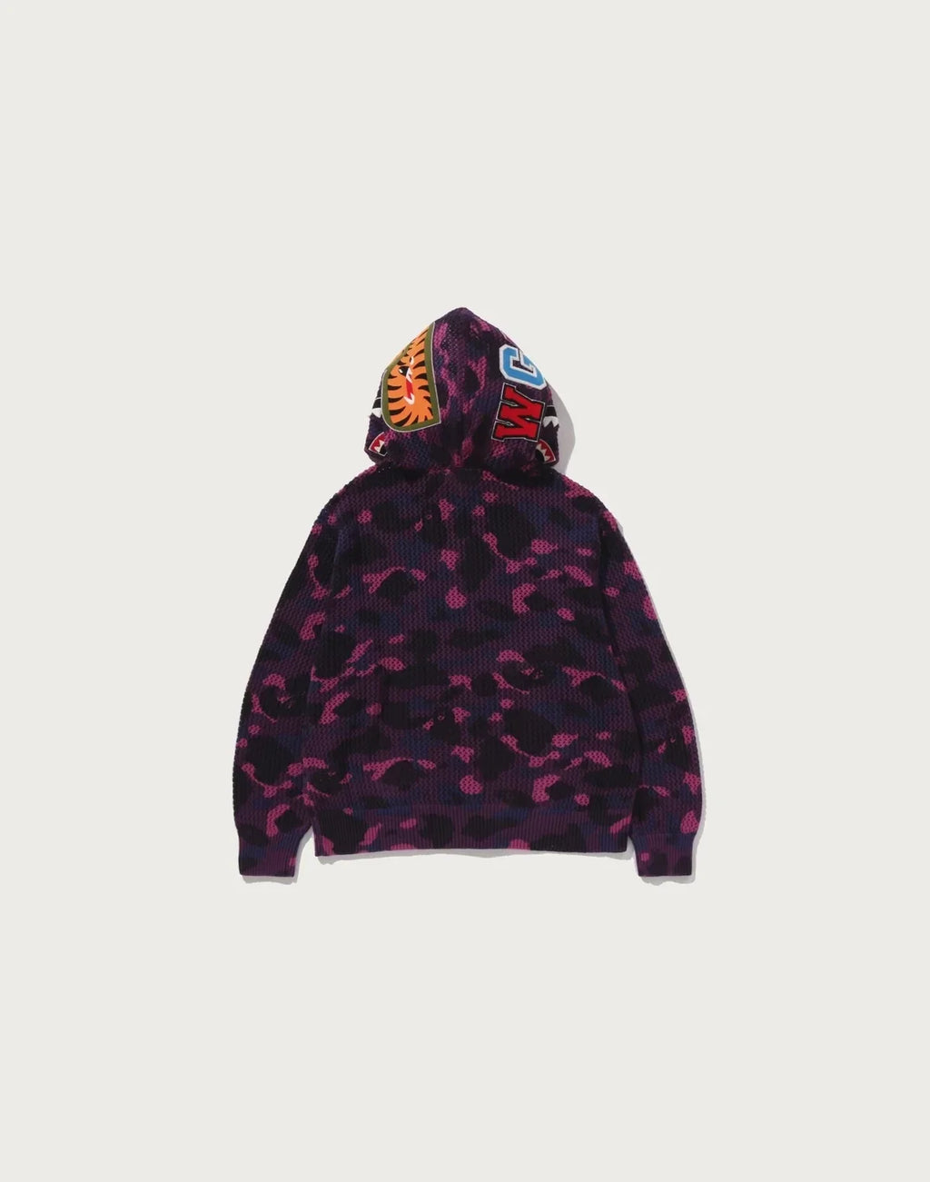 Relaxed Crochet Camo Full-Zip Hoodie - Purple