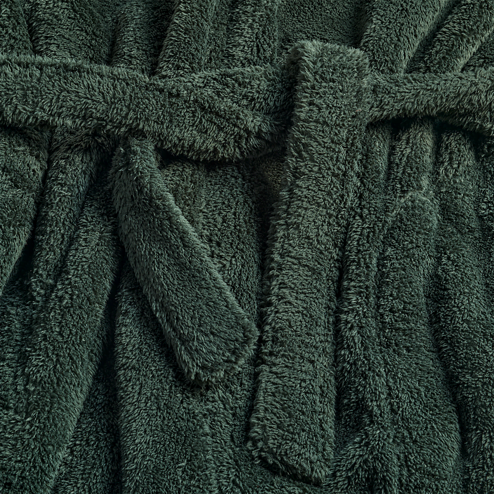 Men's Hooded Plush Fleece Robe - Black