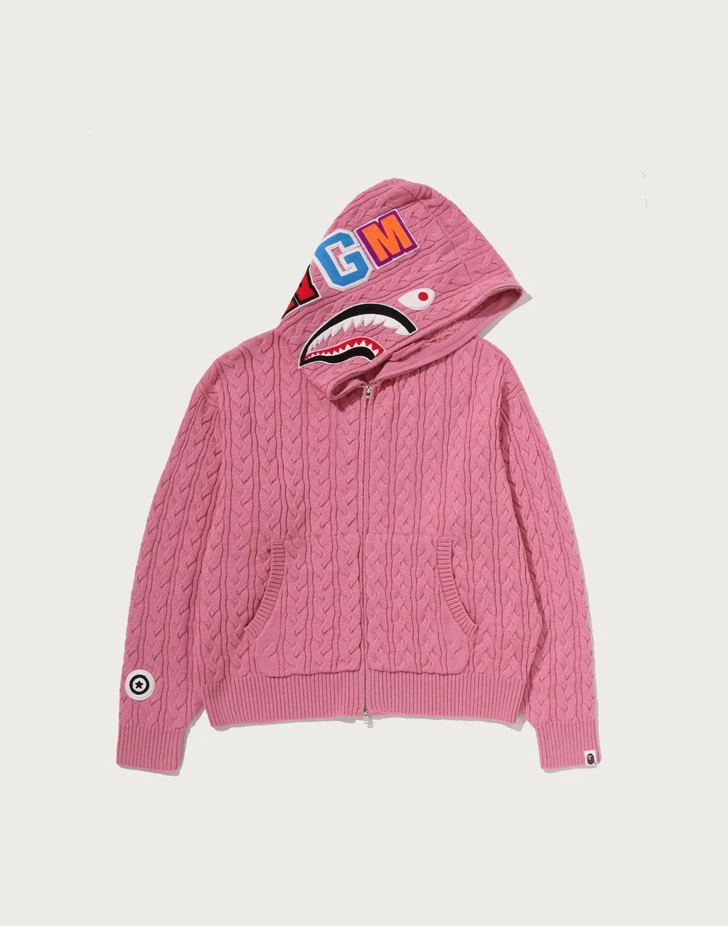 Cable-Knit Full-Zip Graphic Hoodie - Black