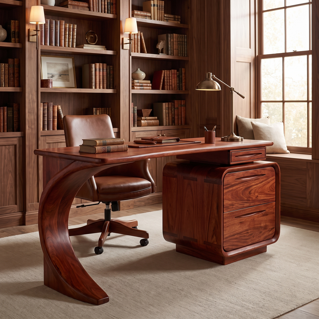 Aurelith Sculpted Solid Wood Desk With Drawers