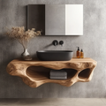 Corva Sculpted Solid Wood Floating Bathroom Vanity With Open Storage
