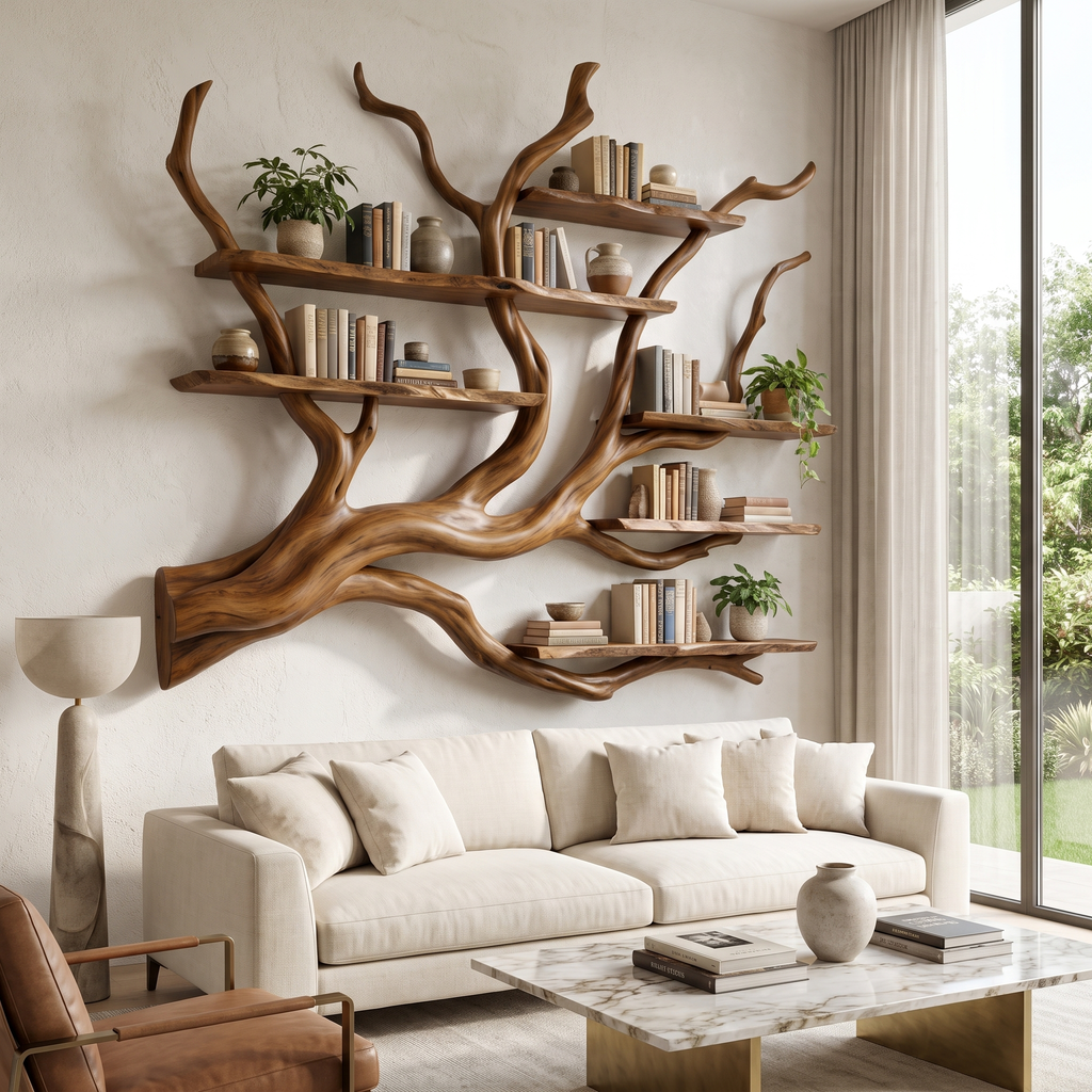 Briarcanopy Handcrafted Solid Wood Floating Tree Bookshelf