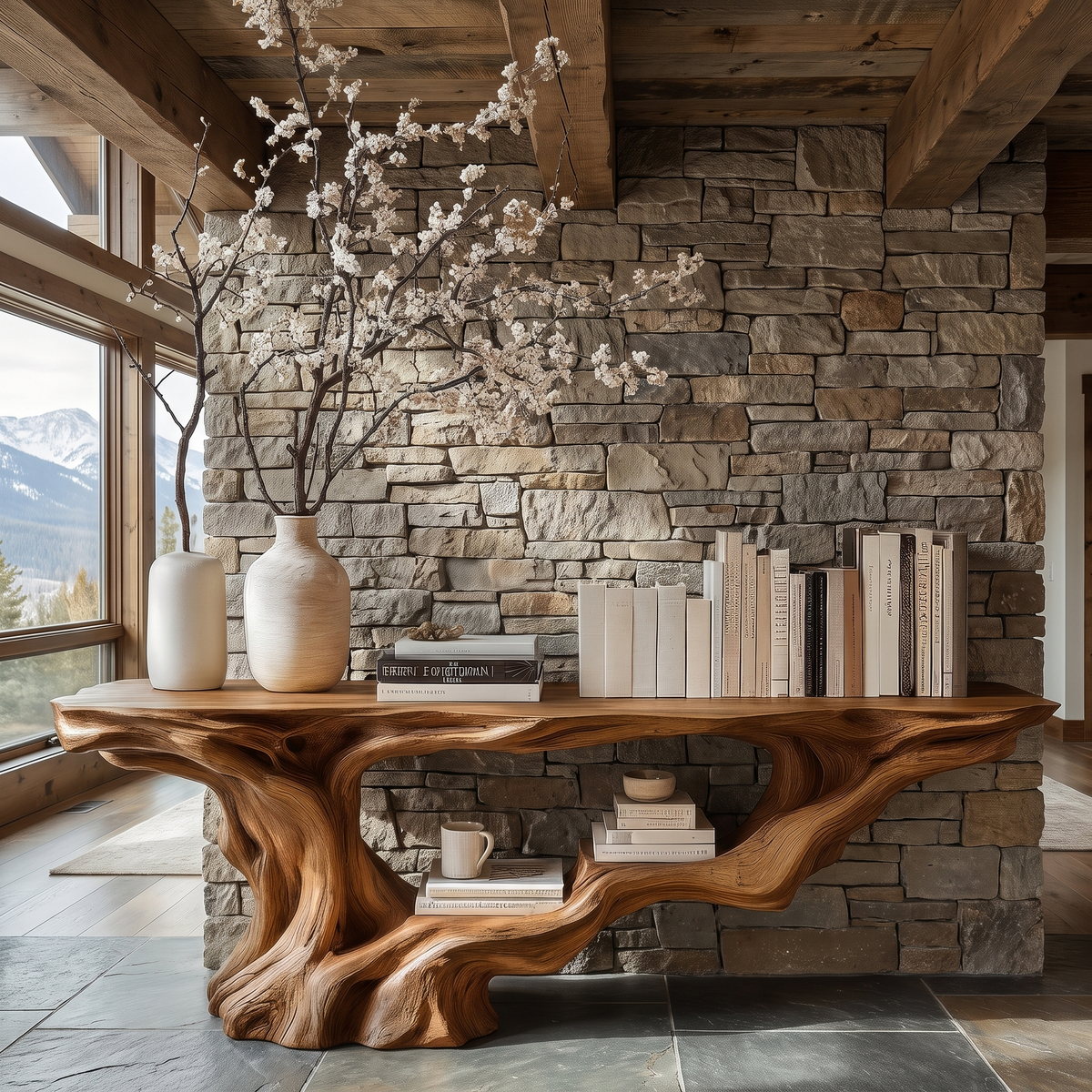 Eldrosyn Sculpted Solid Wood Console Table