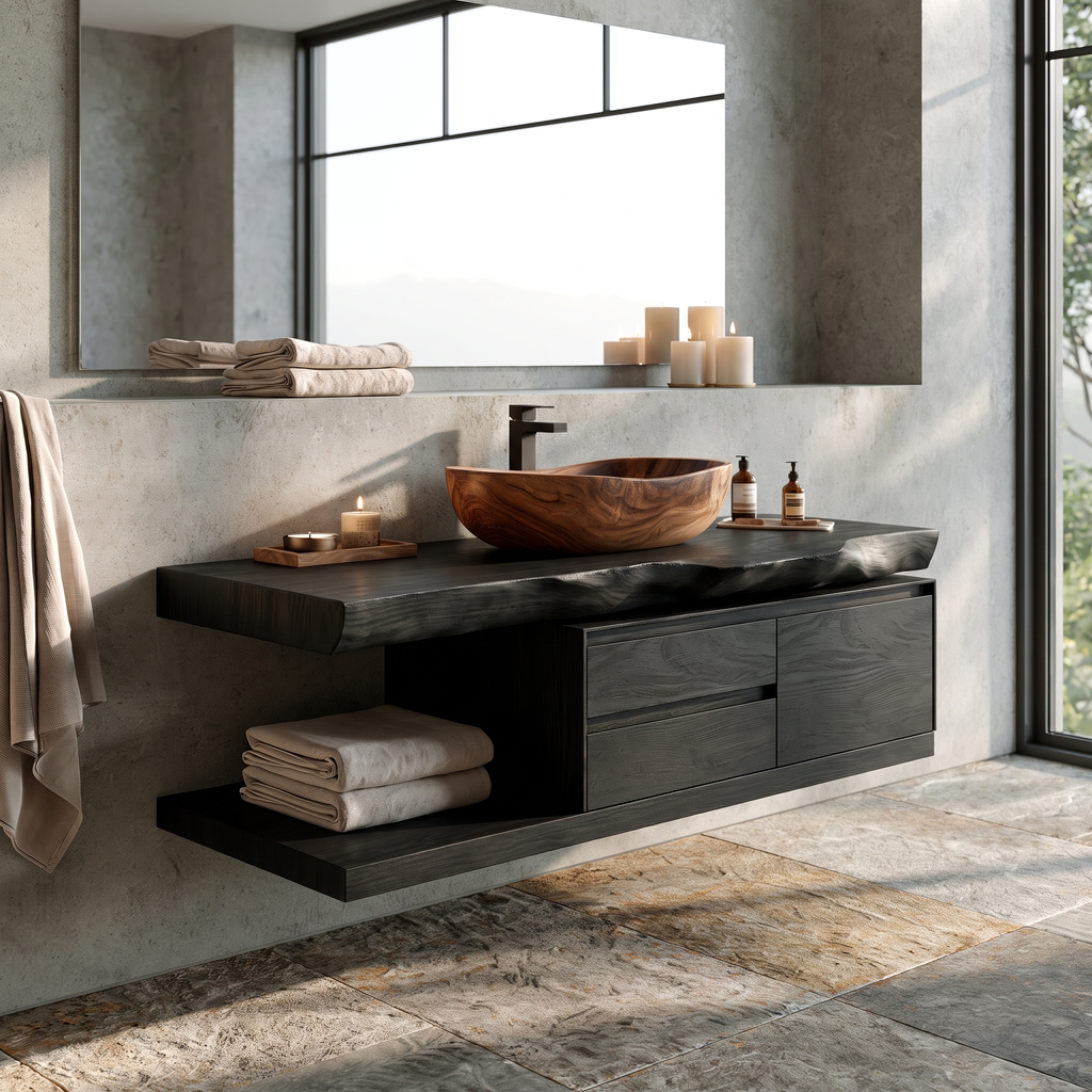 Vaelthorn Live Edge Solid Wood Floating Bathroom Vanity With Drawers