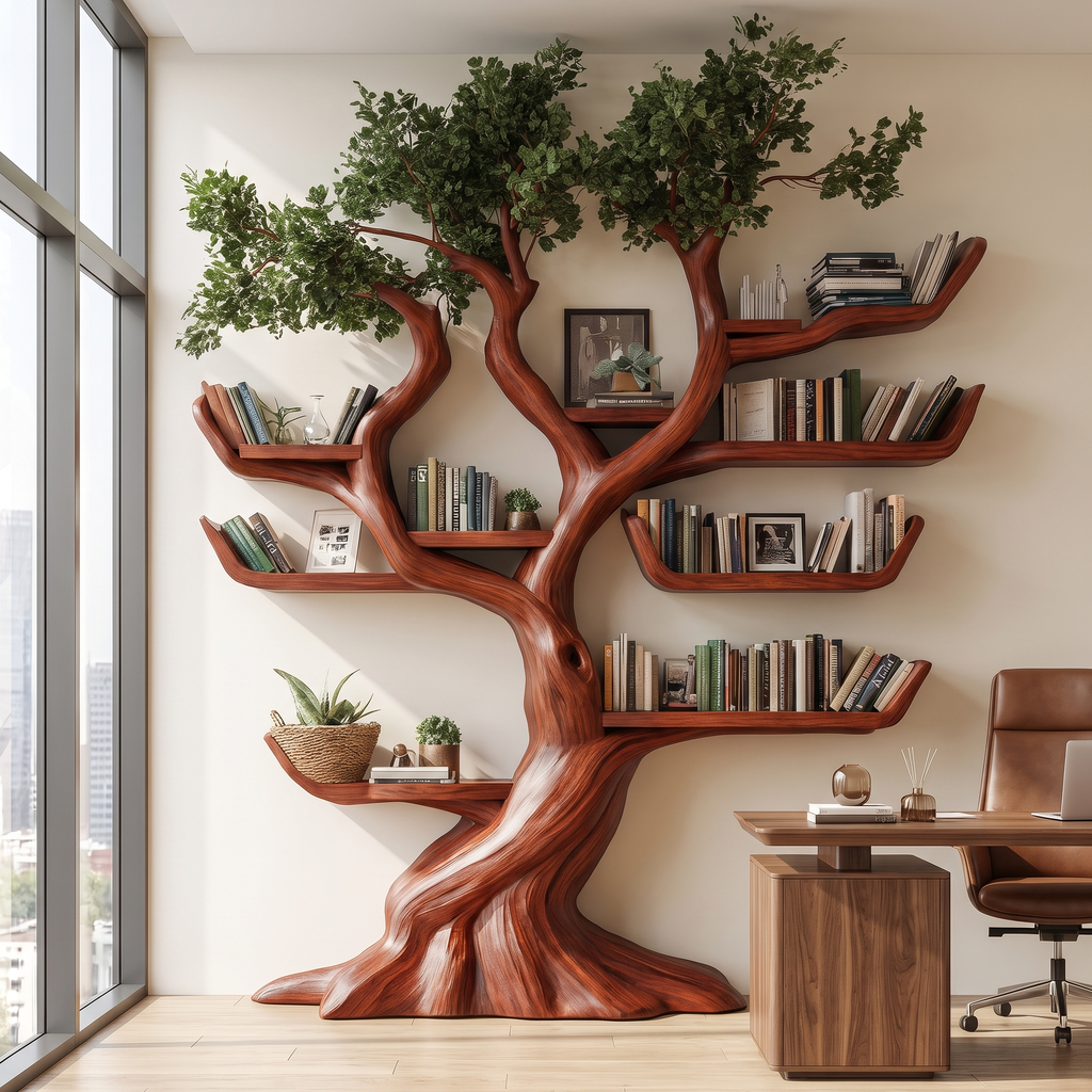 Verdantris Sculpted Solid Wood Tree Bookshelf