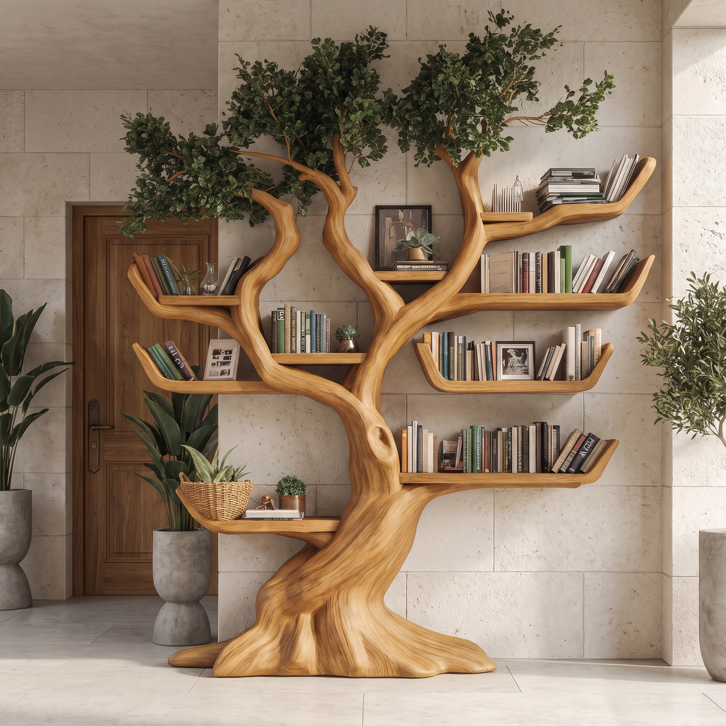 Verdantris Sculpted Solid Wood Tree Bookshelf