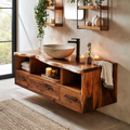 Vareon Live Edge Solid Wood Floating Bathroom Vanity With Drawers